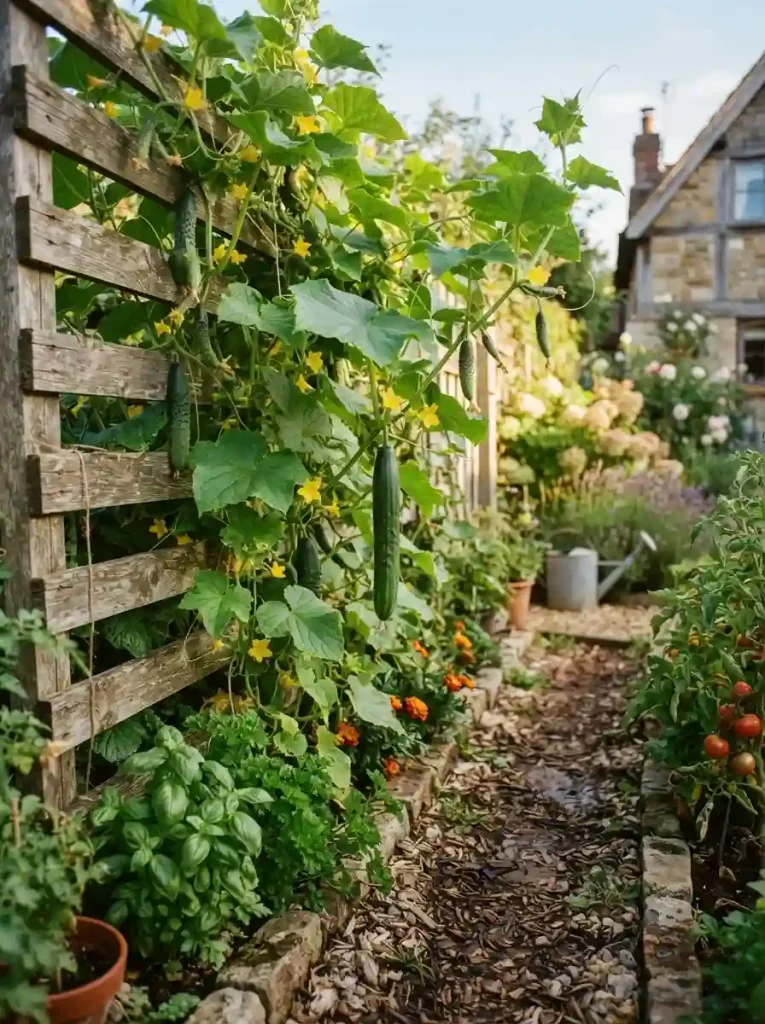 14. Wooden Fence Cucumber Trellis