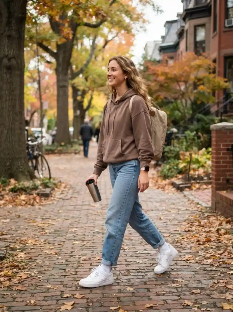 15. Brown Hoodie With Relaxed Jeans