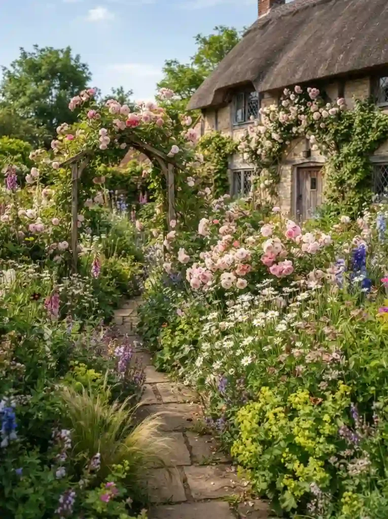 15. Cottage Rose Garden With Wildflowers