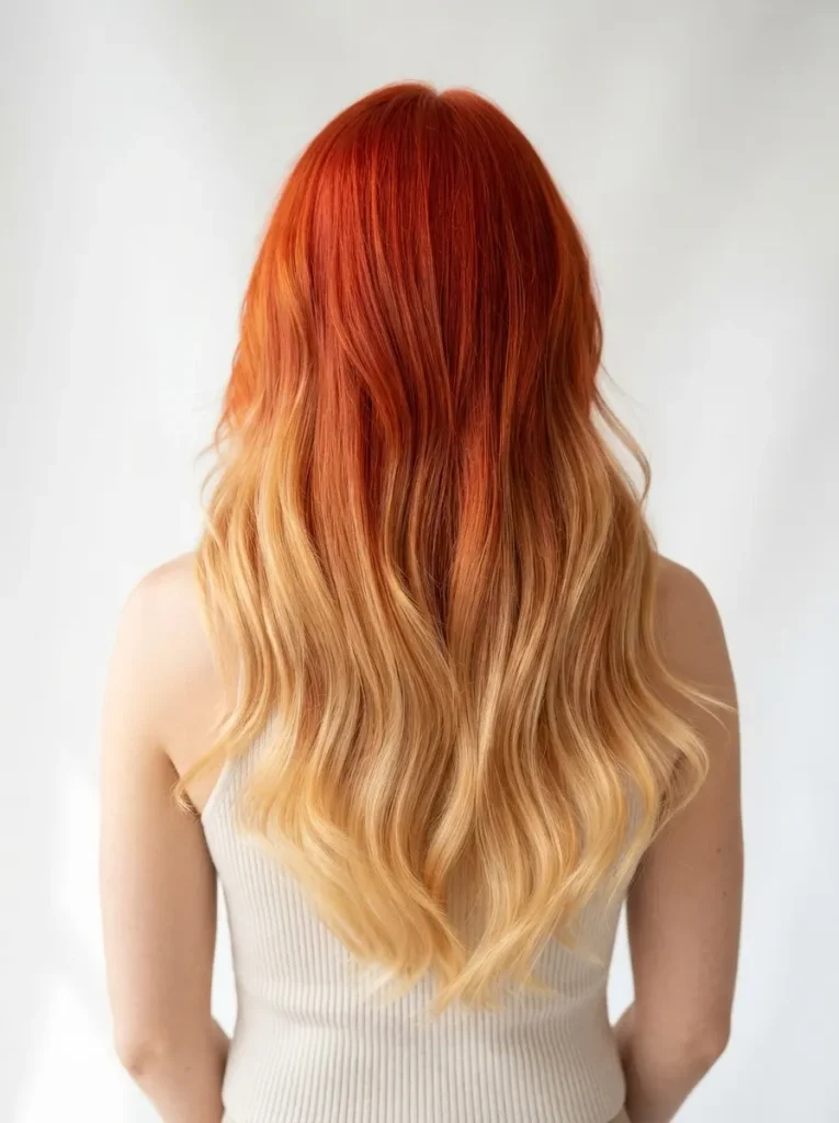 15. Fire Red Ombre Fading to Blonde
