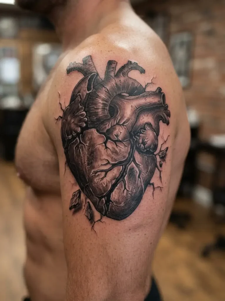 15. Realistic Broken Heart Tattoo
