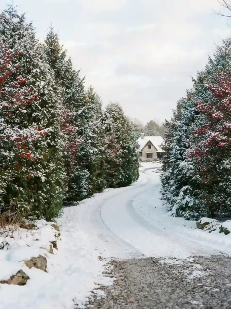 15. Screen with layered evergreens