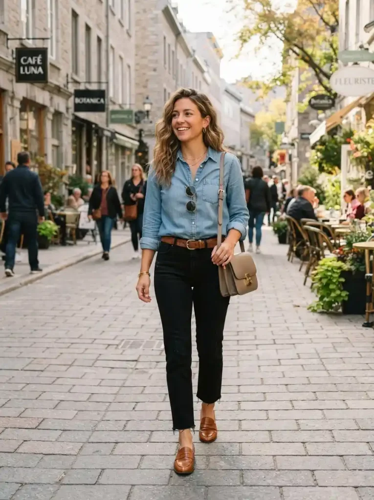 16. Black Jeans with a Denim Shirt