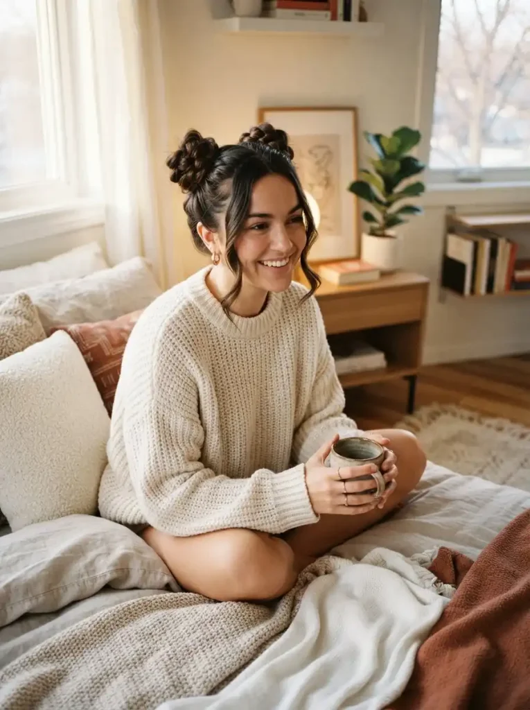 16. Braided Space Buns for a Playful Winter Look