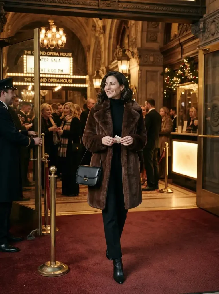 16. Faux Fur Coat With Simple Black Basics
