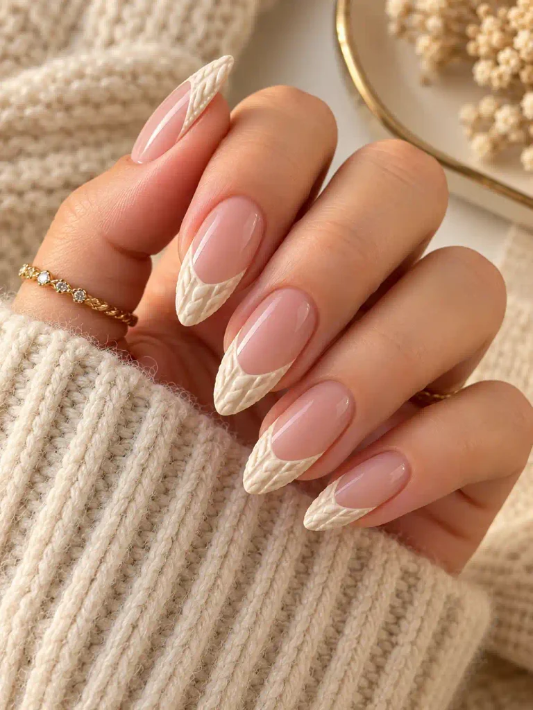 16. French Knit Tips With Nude Base