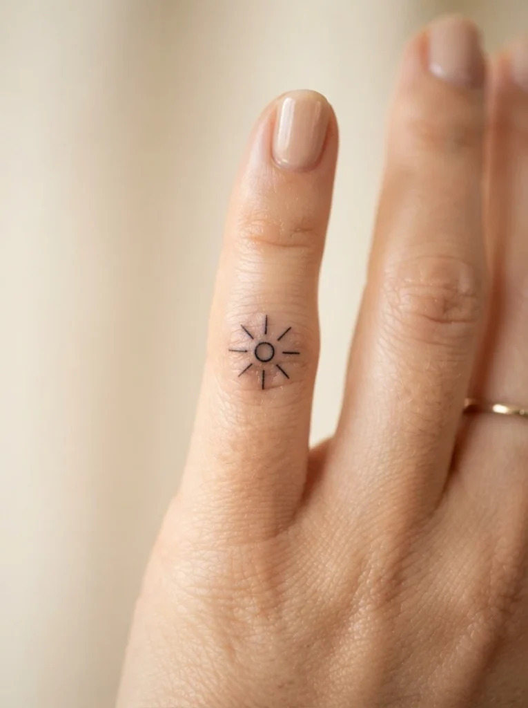 16. Tiny Sun Finger Tattoo