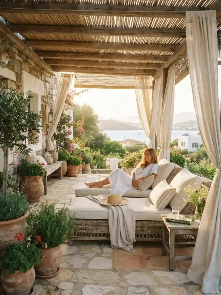 17. Covered Patio with Linen Curtains