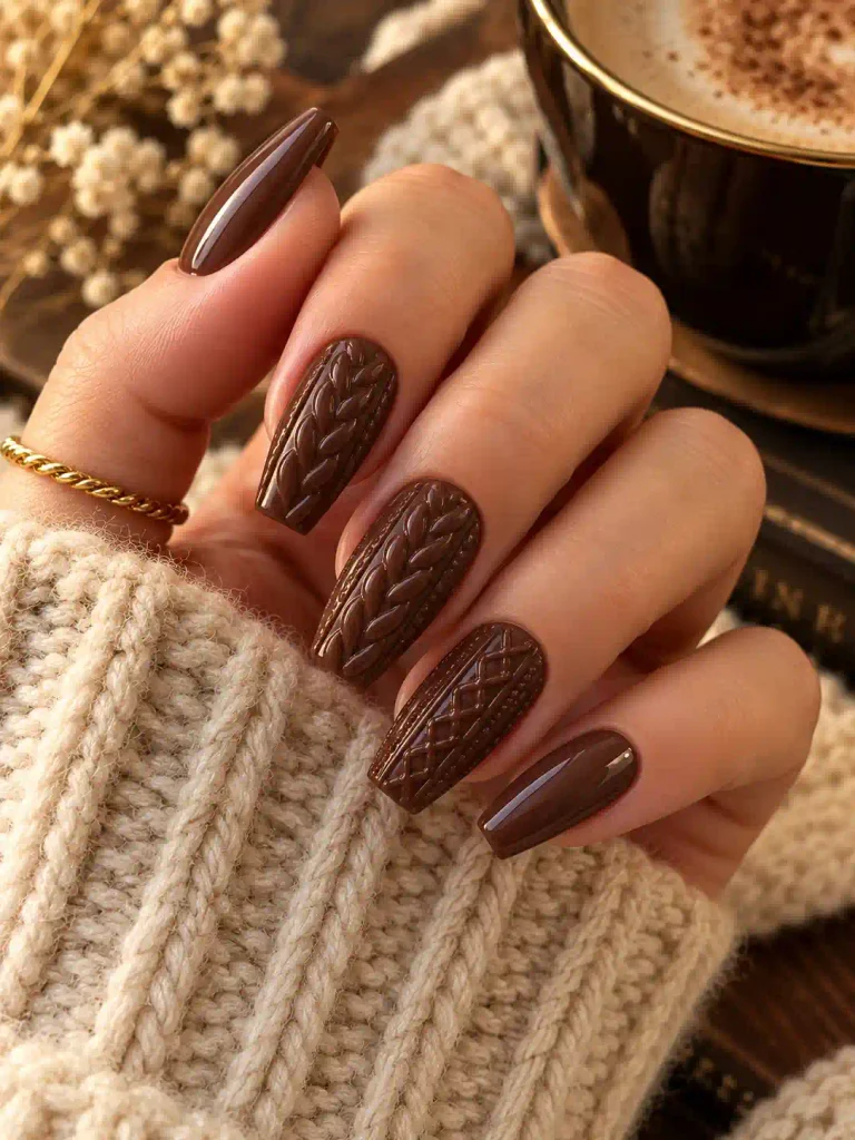17. Espresso Brown Sweater Nails