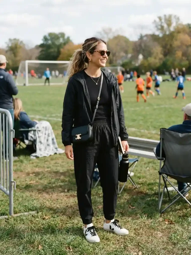 17. Monochrome Black Outfit With White Sneakers