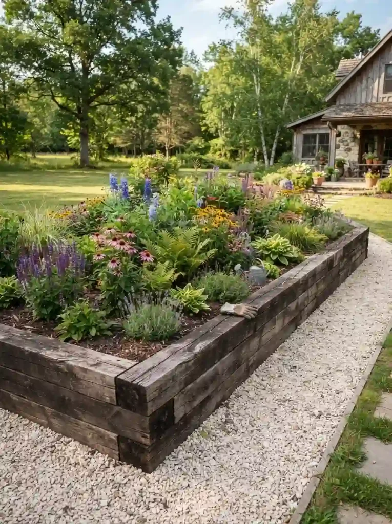 17. Railroad-Tie-Inspired Timber Wall