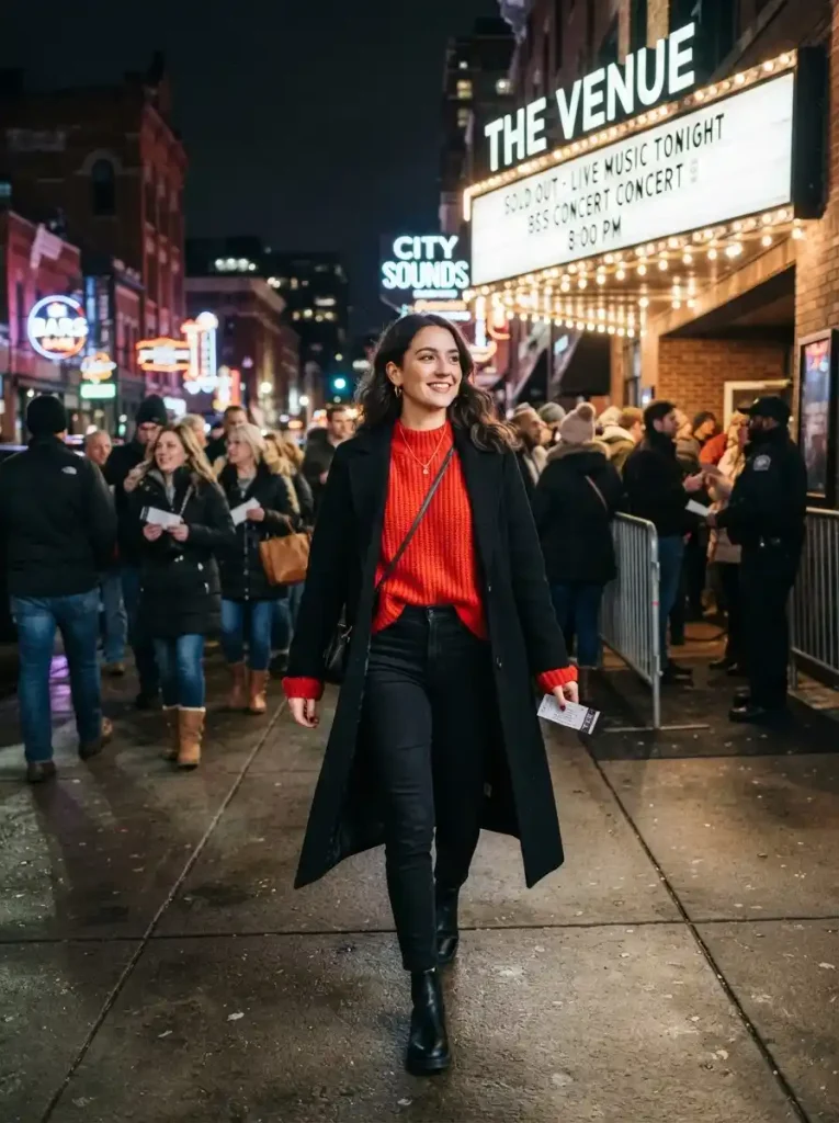 17. Red Knit Sweater With Black Denim