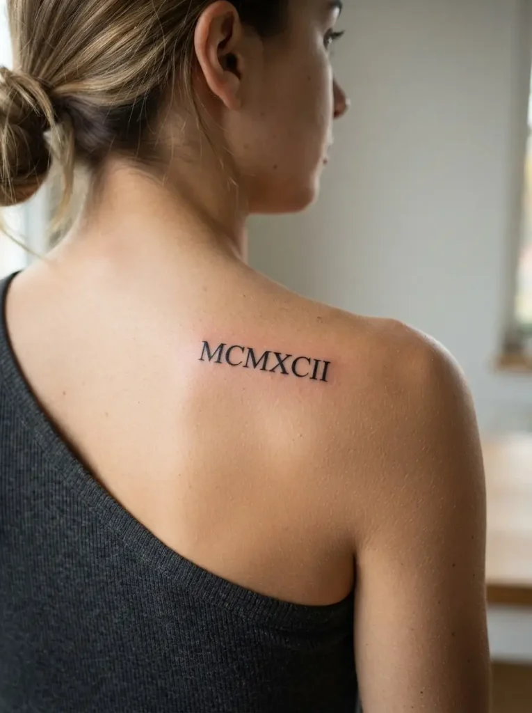 17. Roman Numeral Shoulder Tattoo