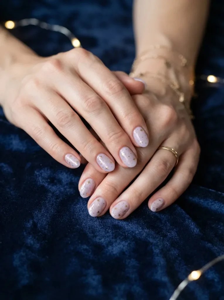 17. Short Birthday Nails With Tiny Stars