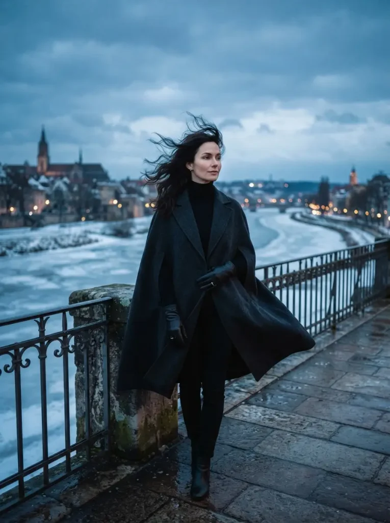 18. Cape Coat with a Fitted Knit and Slim Pants