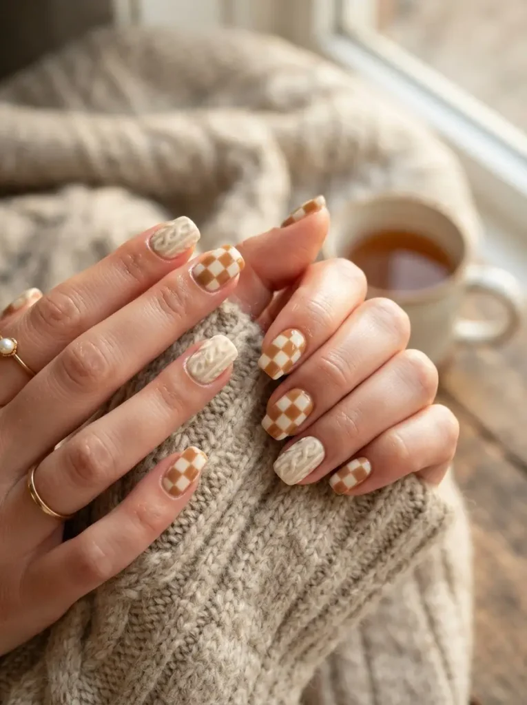 18. Cream and Caramel Checker Knit