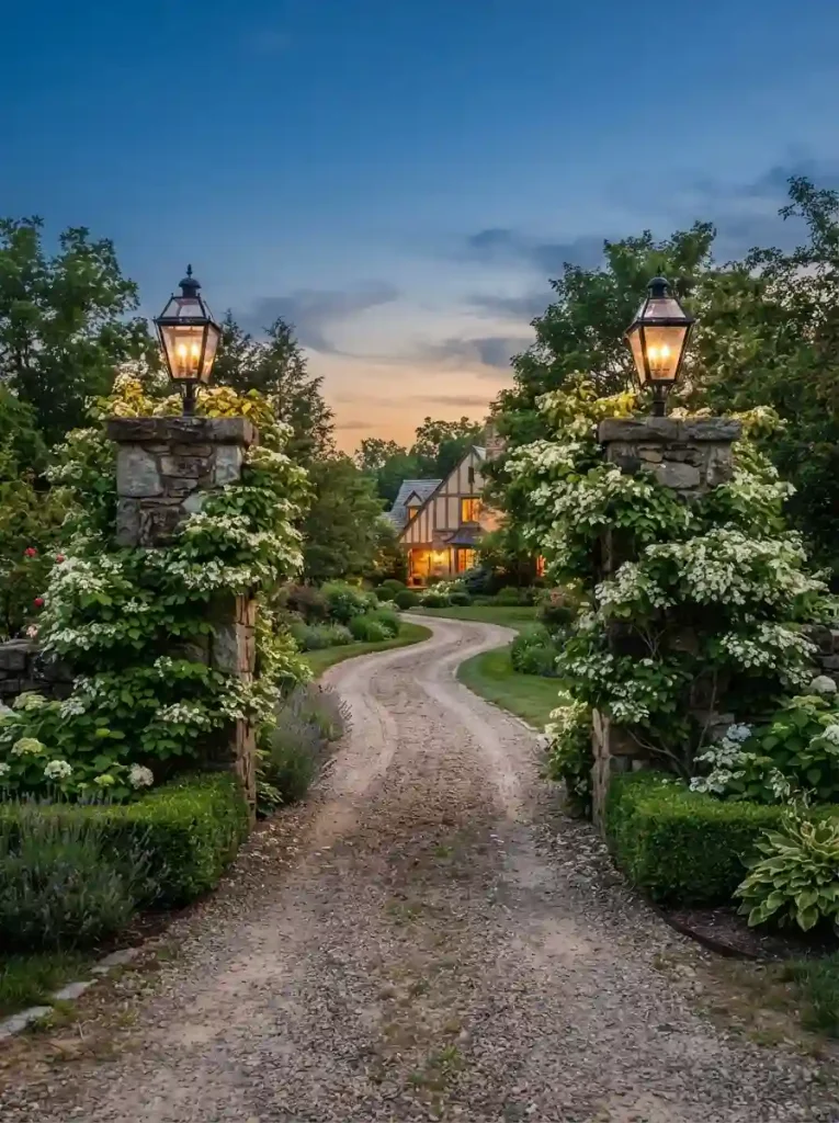 18. Mark the entrance with lantern-topped pillars