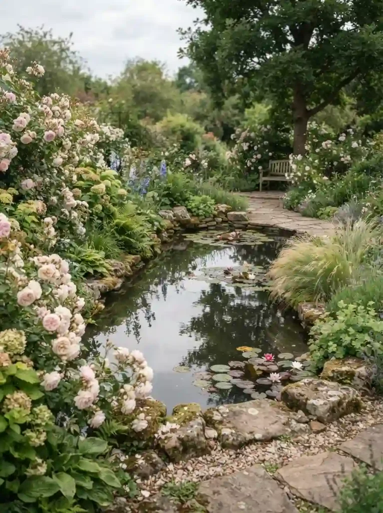18. Romantic Rose Garden With a Small Pond