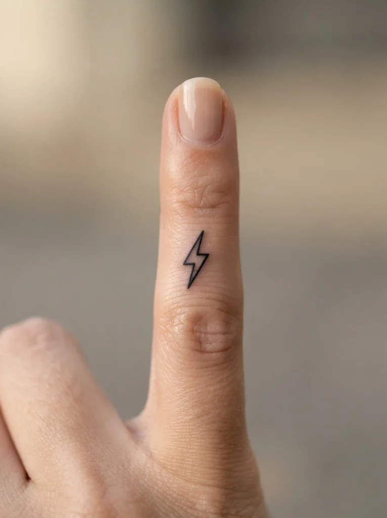 18. Tiny Lightning Bolt Finger Tattoo