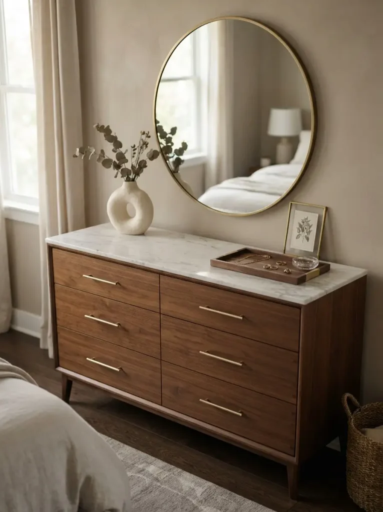 19. Elevate the Room With a Marble-Top Dresser