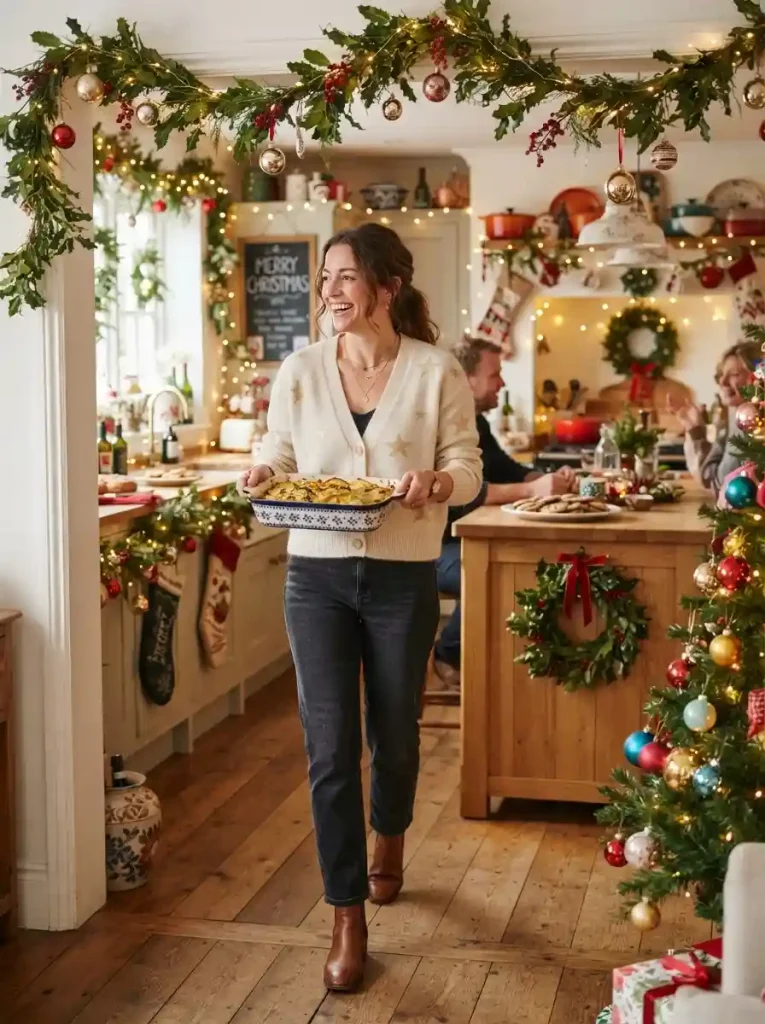 19. Festive Cardigan with Dark Jeans and Ankle Boots