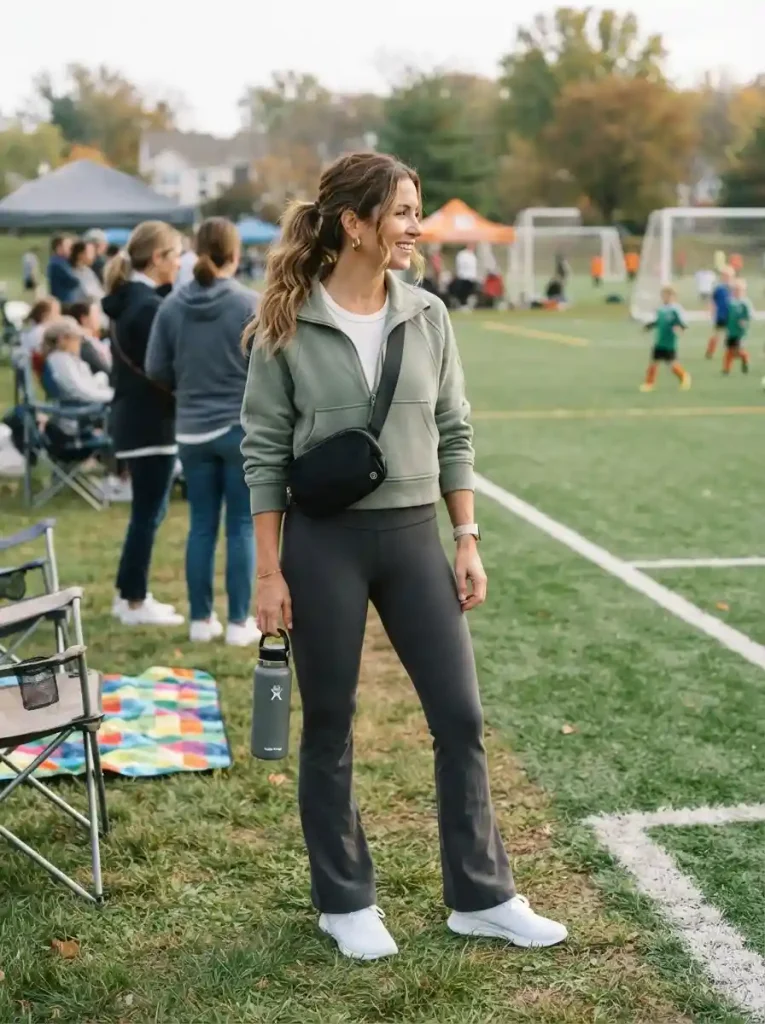 19. Flared Leggings With a Half-Zip Pullover