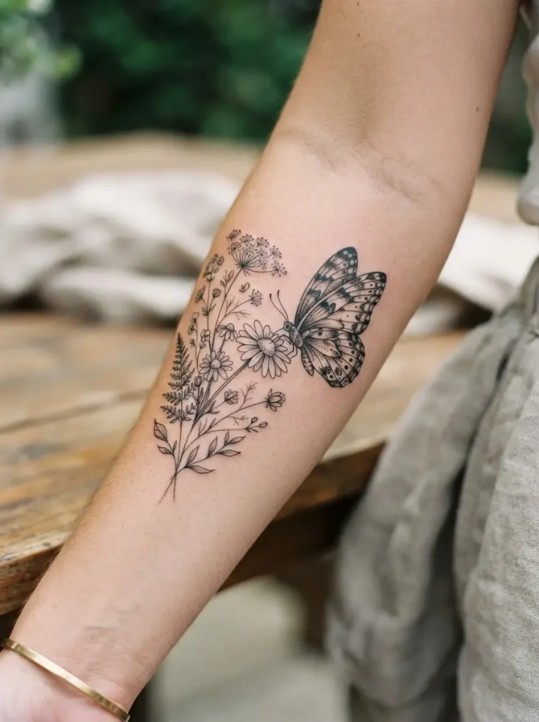 19. Flower and Butterfly Tattoo