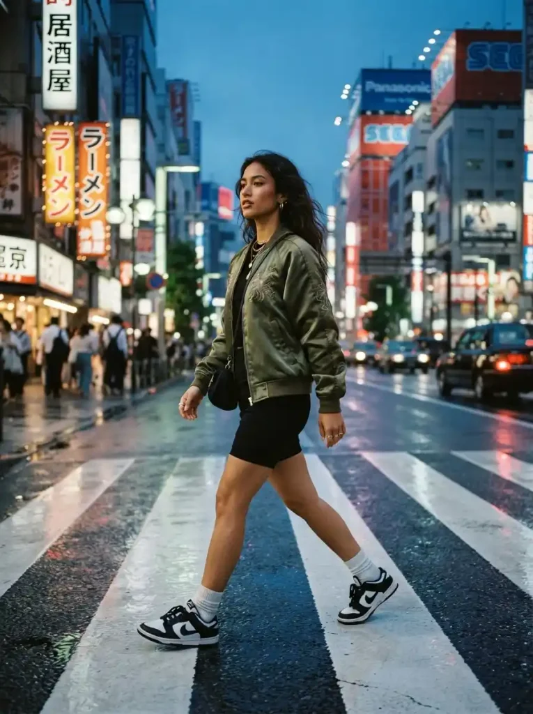 19. Mini Skirt with a Bomber Jacket
