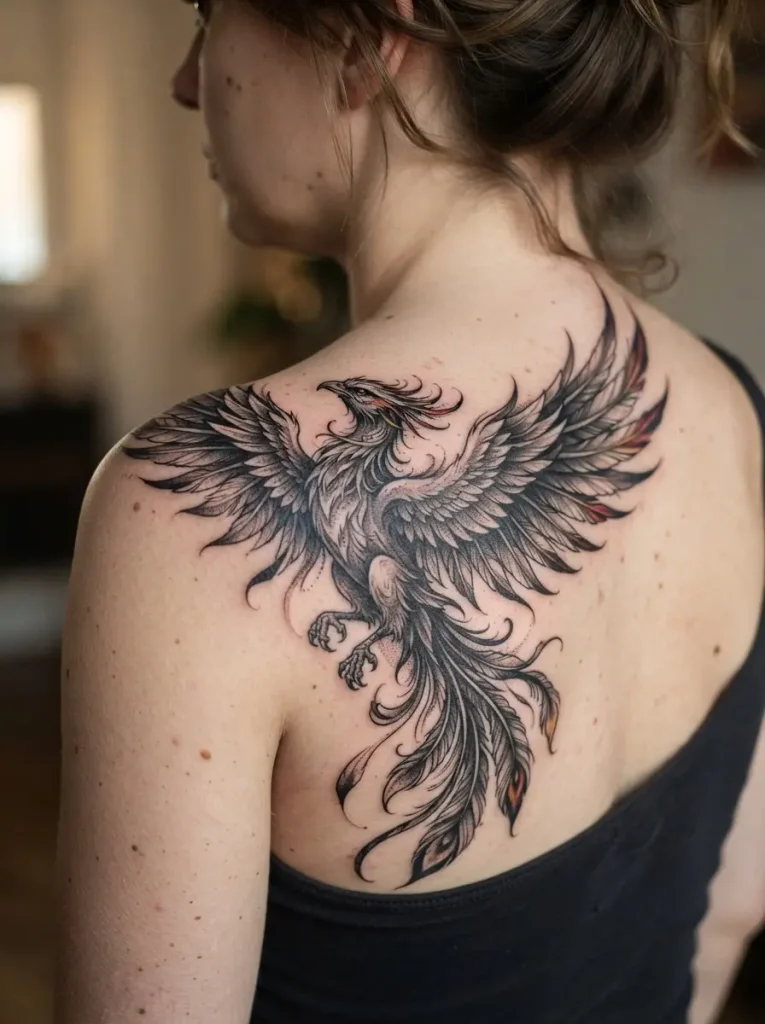 19. Phoenix Shoulder Tattoo