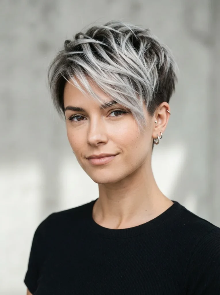 19. Silver Highlights on a Pixie Cut