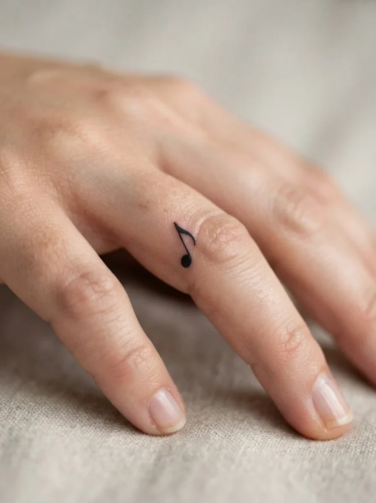 19. Tiny Music Note Finger Tattoo