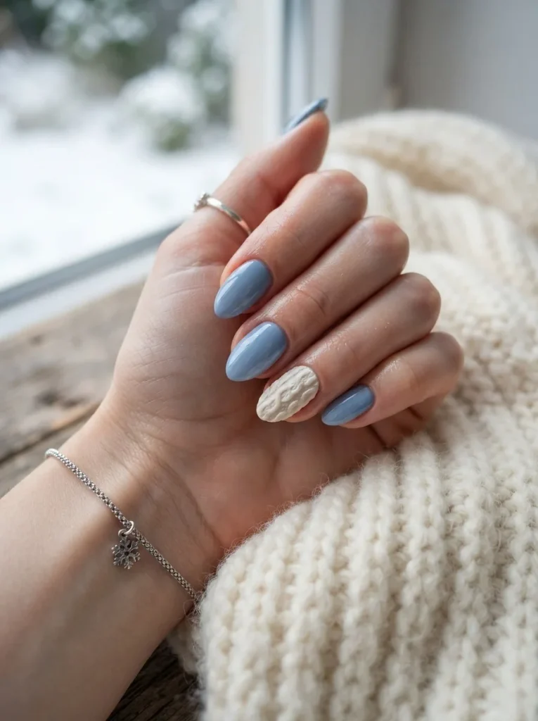 19. Winter Blue Sweater Nails