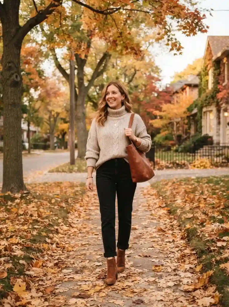 2. Black Jeans with a Cozy Oversized Sweater