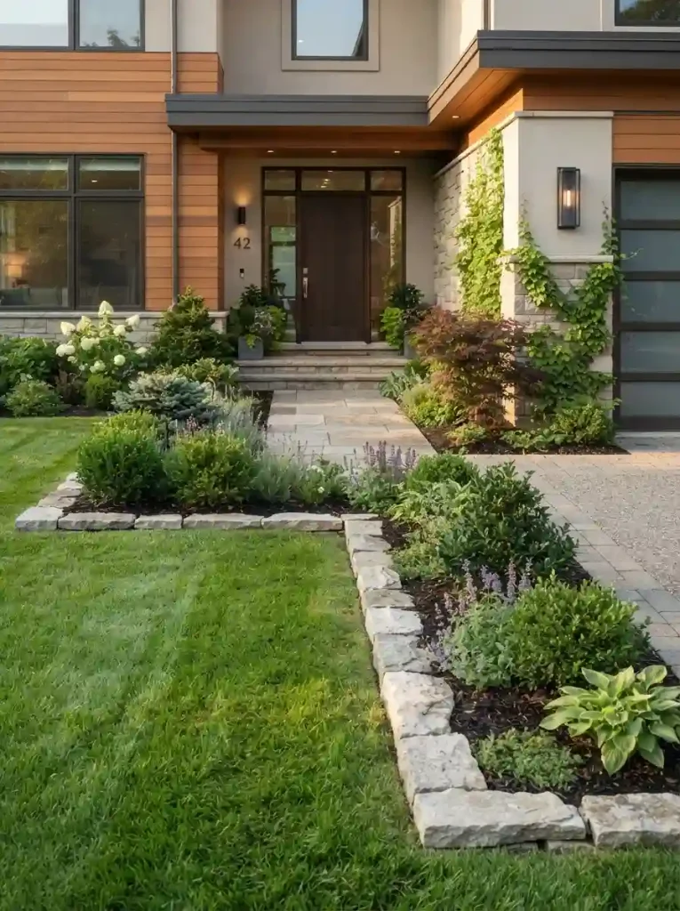 2. Create a Clean Stone Border Around the Lawn
