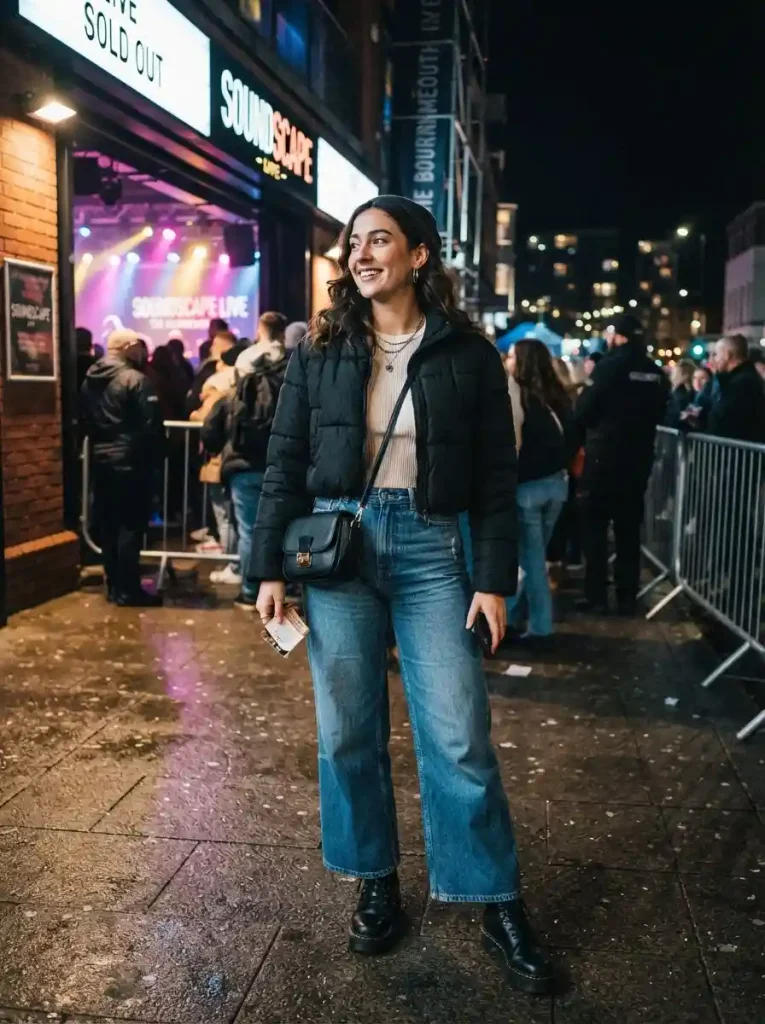 2. Cropped Puffer With Wide-Leg Jeans