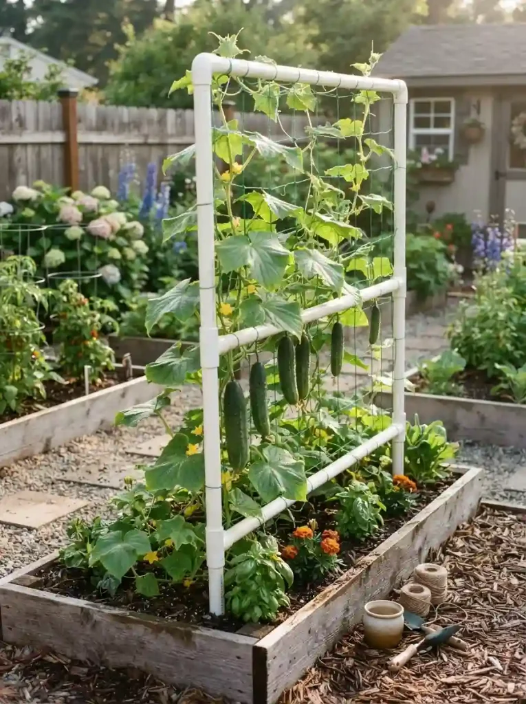 2. DIY PVC Pipe Cucumber Trellis