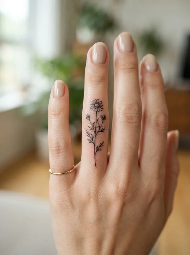 2. Delicate Floral Finger Tattoo
