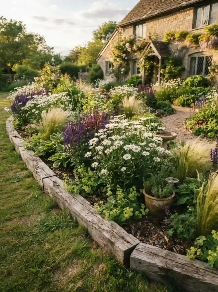 2. Frame Garden Beds With Rough Timber Edging