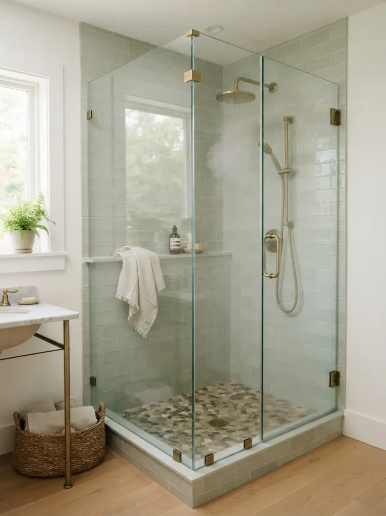 2. Frameless Glass Corner Shower