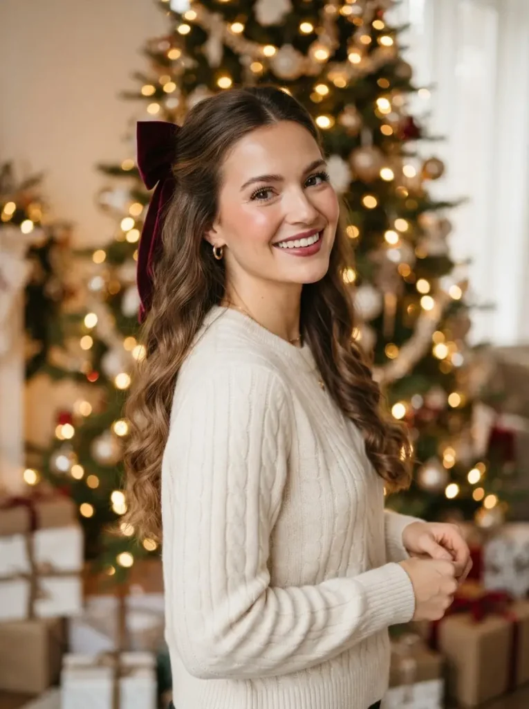 2. Half-Up Hairstyle with a Velvet Bow