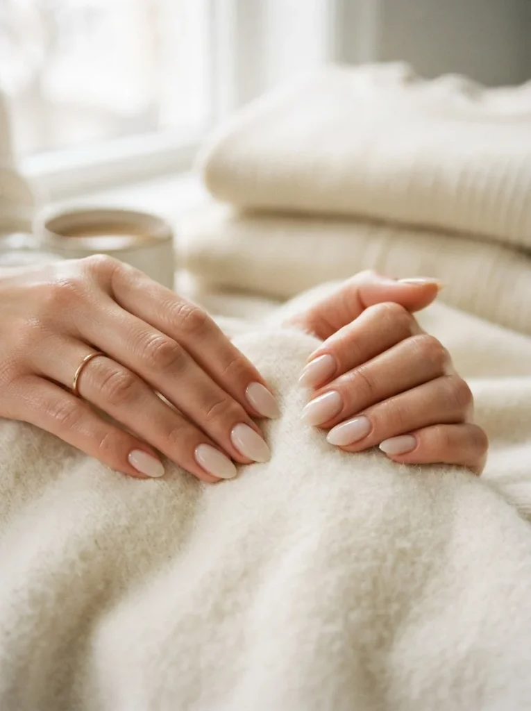 2. Milky Nude Winter Nails