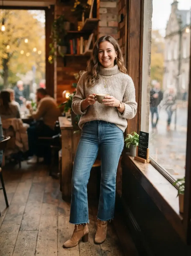 2. Oversized Knit Sweater and Ankle Boots