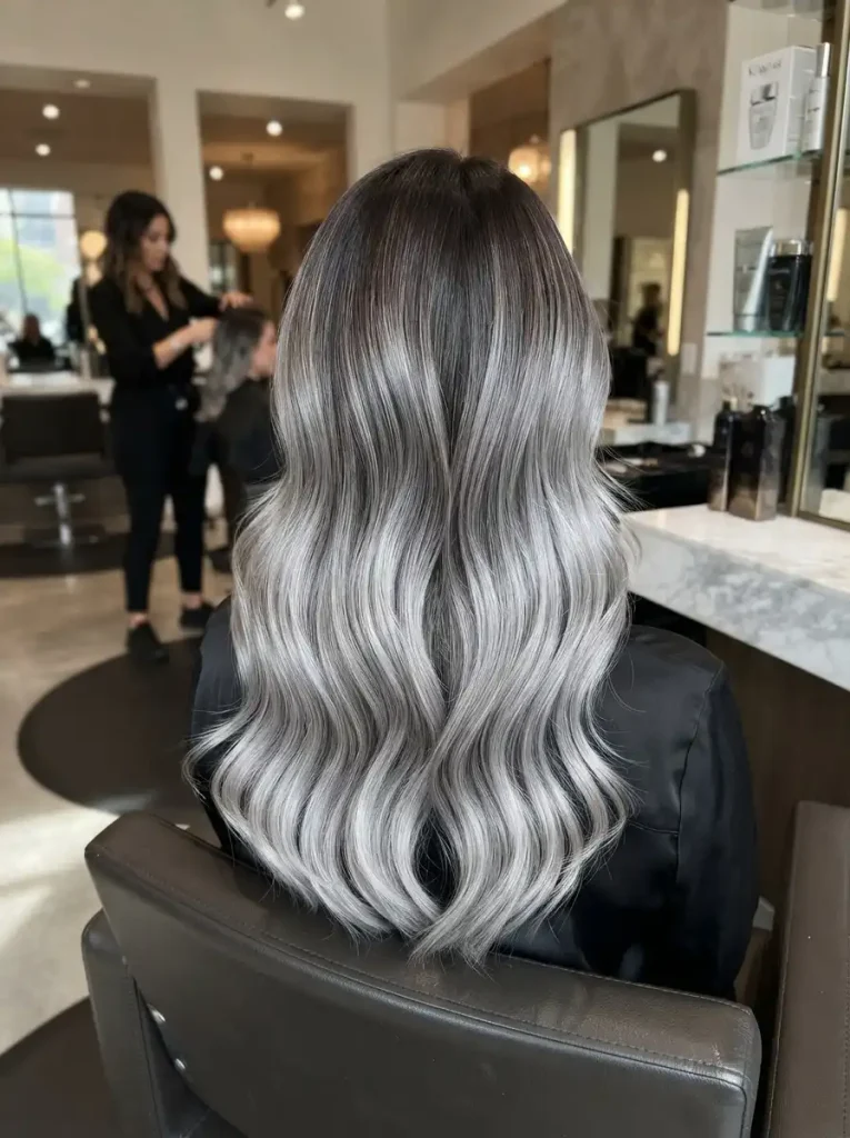 2. Silver Balayage on Dark Brown Hair