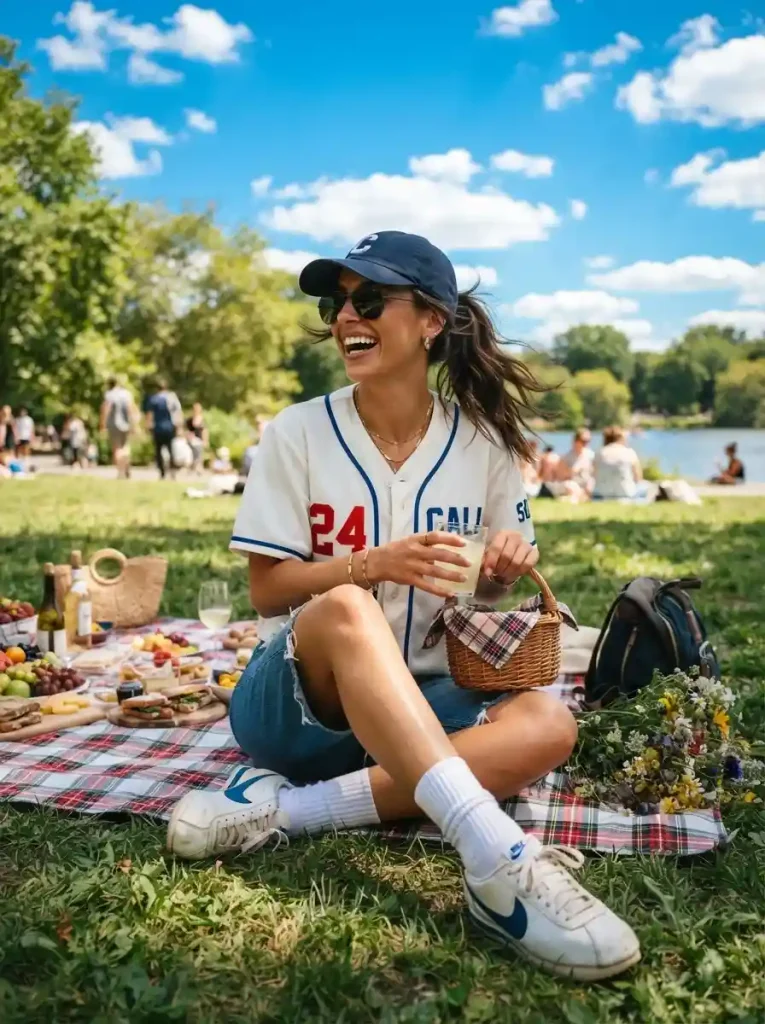 20. Baseball Jersey with Denim Shorts