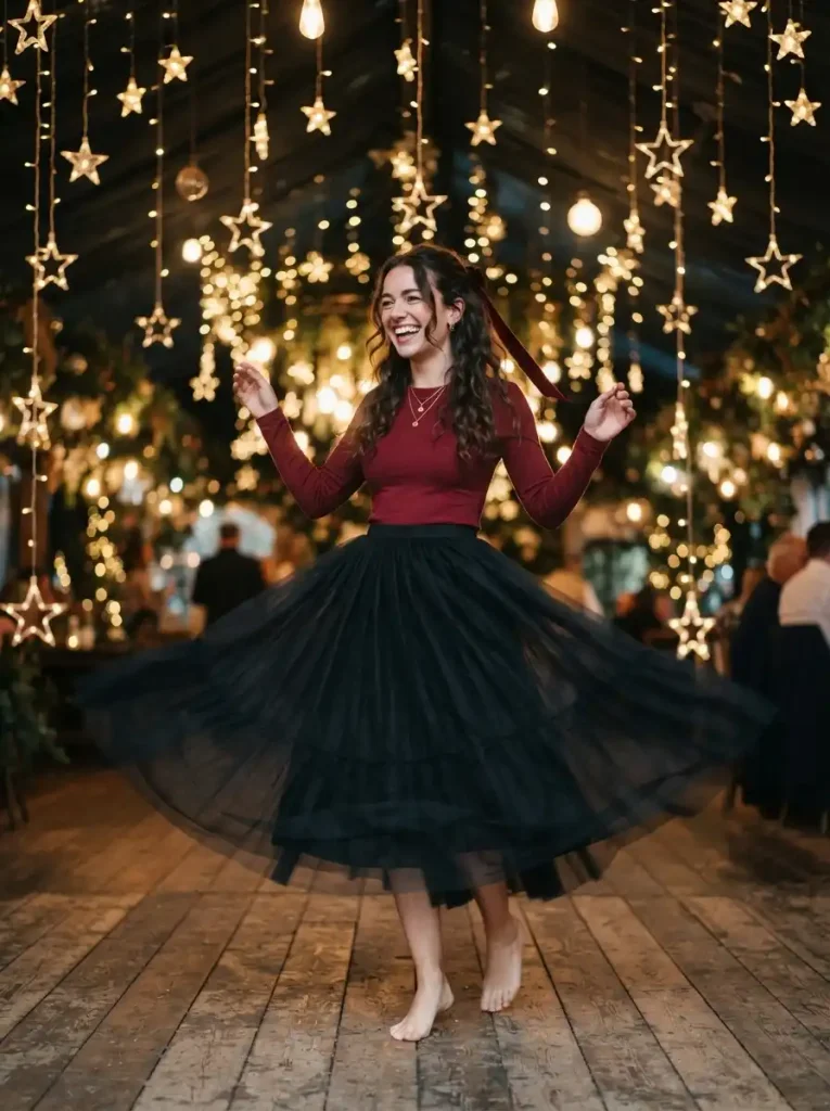 20. Black Tulle Midi Skirt with a Fitted Top
