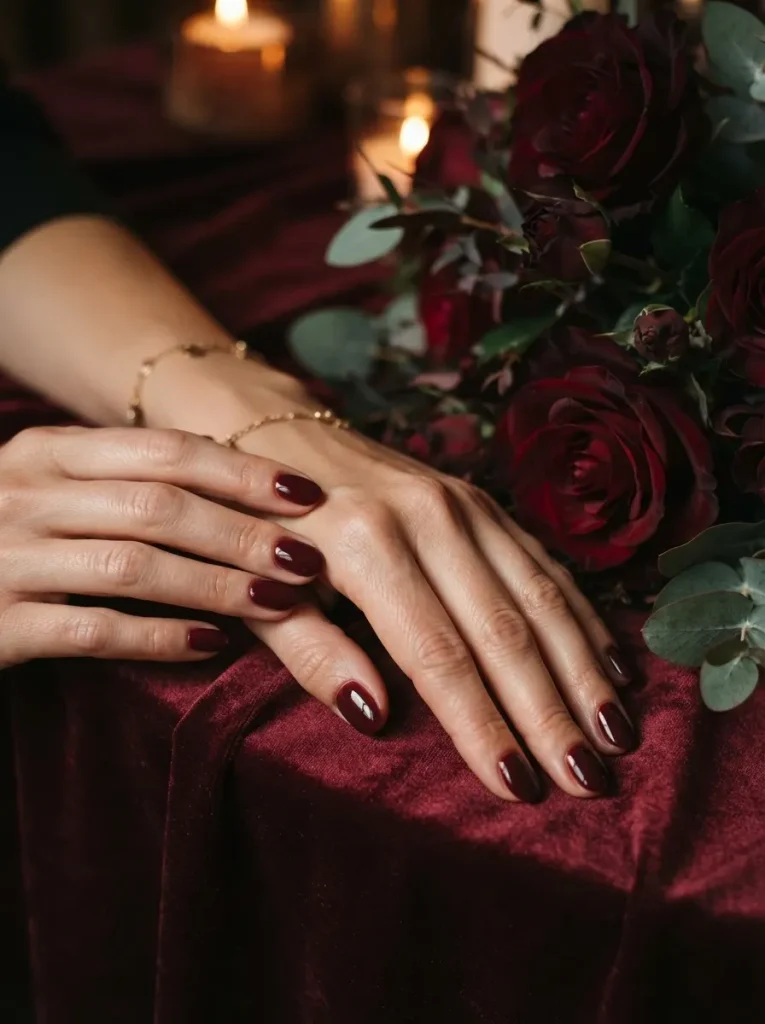 20. Burgundy Short Birthday Nails