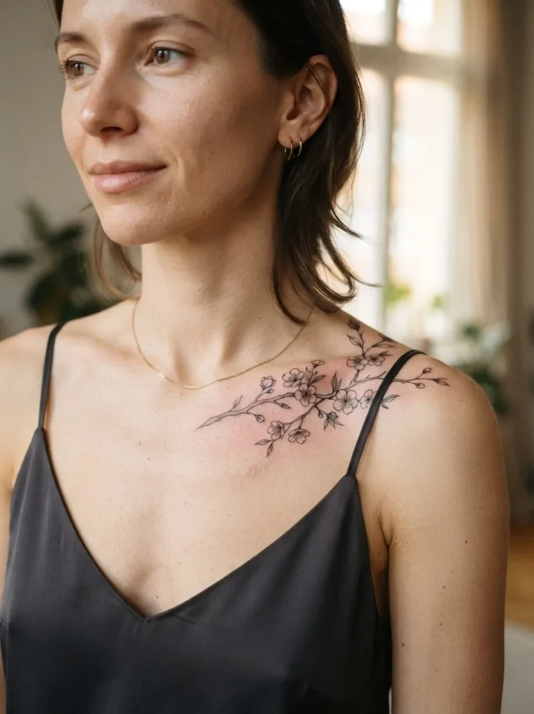 20. Flower Collarbone Tattoo