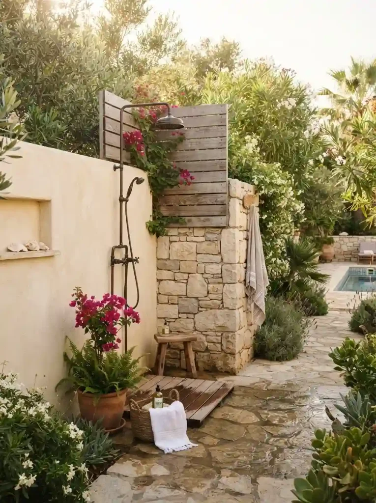 20. Mediterranean-Inspired Outdoor Shower