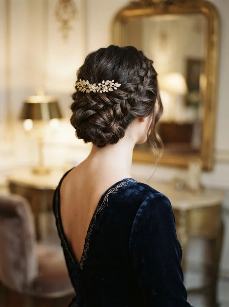 21. Braided Updo with a Decorative Hair Clip
