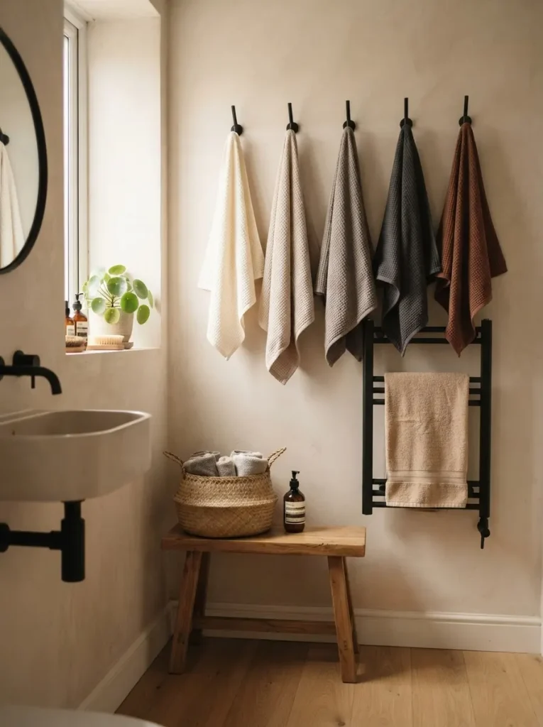 21. Hooks and a Heated Rail Instead of Towel Bars